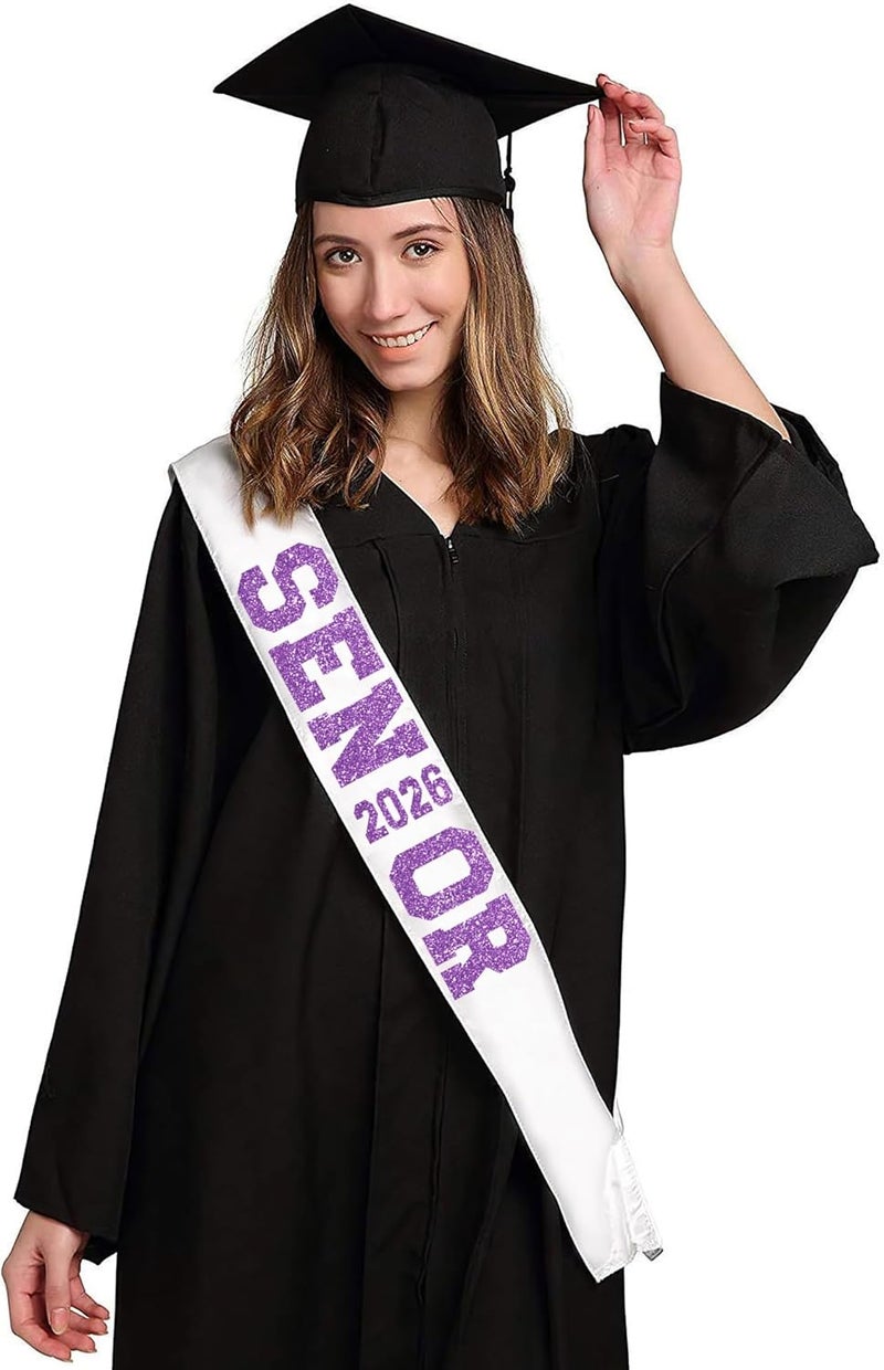 Partyprops 6Pcs White Senior 2026 Satin Sashes with Purple Glitter Letters Senior 2026 Decorations- 2026 Graduation Celebrations Senior Cheer Sash - Cheerleader Sash - Class Competition Sashes - Image 2